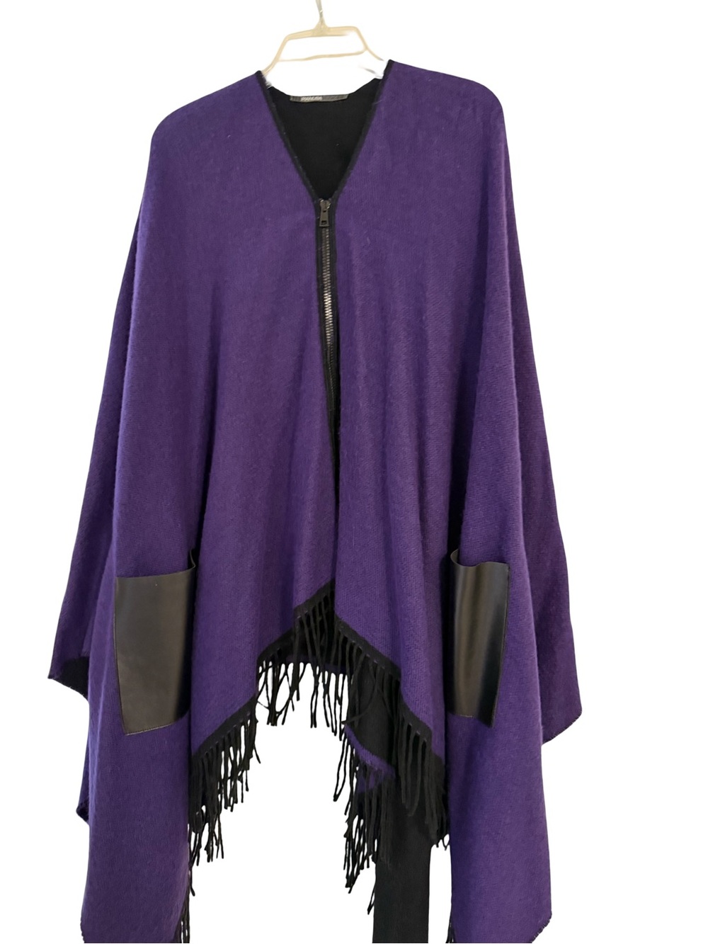 PianuraStudio Purple Fringe Zip-Front Women's Sweater Wrap